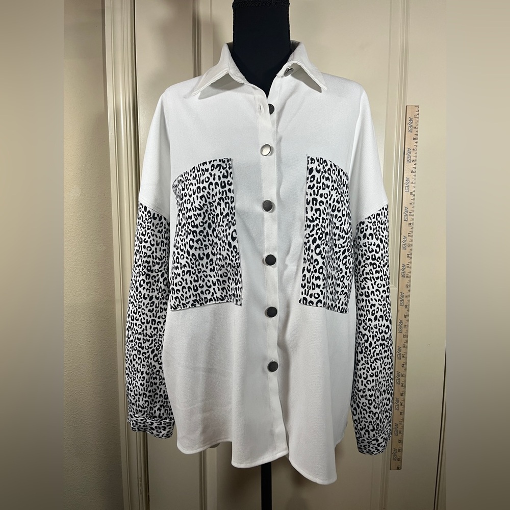 White and Black Leopard Print Women's Shirt